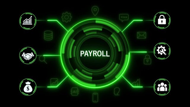 payroll standards quality control assurance warranty business technology concept. Business technology process improvement concept on virtual screen. 4k animated isolated on blackground.