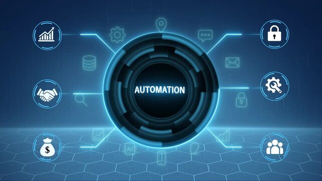 including one representing automation. business technology virtual screen background. performance metrics, and business insights from large data sets ,network , business ,technology concept 4k motion.