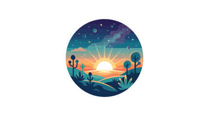 Vibrant Cosmic Sunset Over Alien Landscape Circle Graphic © Syaira