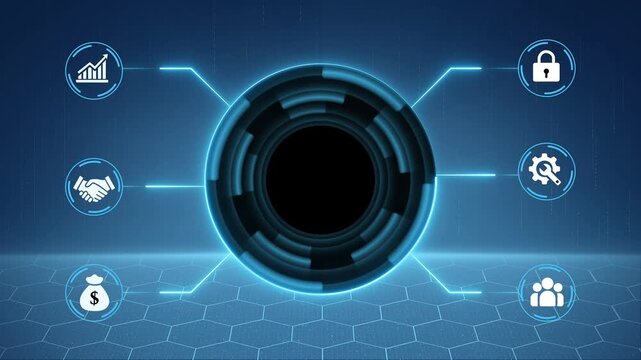 including one representing tools. business technology virtual screen background. performance metrics, and business insights from large data sets ,network , business ,technology 4k animated.