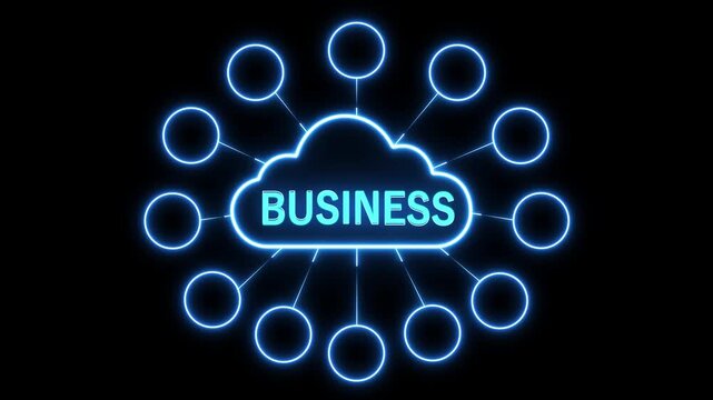 Neon cloud business network animation. Digital data connection interface. Futuristic technology communication system. Ai and cloud computing concept. Secure information and 4k animated motion video.
