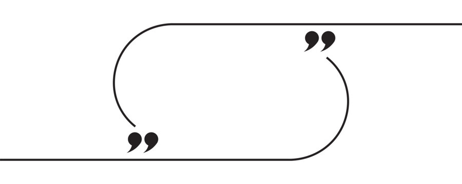 Minimalist quote box template with black continuous line and commas on white background