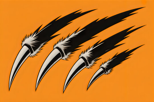 Sharp black animal claw scratches on a bright orange background, tiger lion