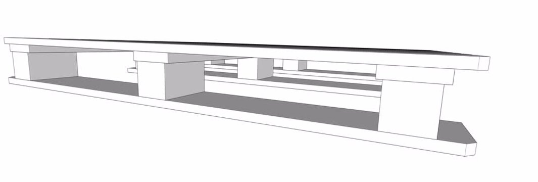 3D lineart rotation of EPAL CP1 pallet design with top view. Engineering blueprint animation showing detailed 1200x1000mm chemical shipping structural layout and overhead view for global logistics.