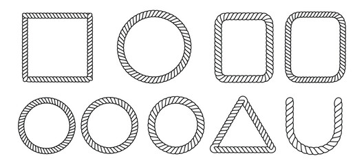 Seamless rope brush strokes and rope border frame collection with various shapes, vector illustration for maritime themes, decorative borders ©  MUNNA 1