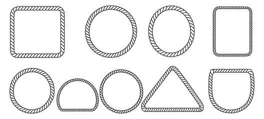 Rope border frames texture set featuring seamless rope brush strokes and rope frames in various shapes, easy to modify vector illustration ©  MUNNA 1
