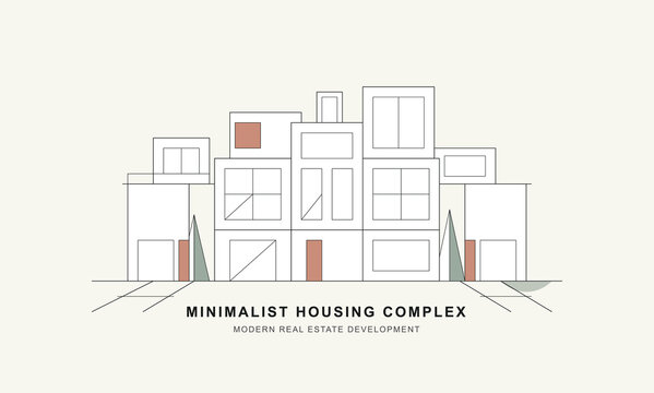 Minimalist housing complex architectural sketch drawing