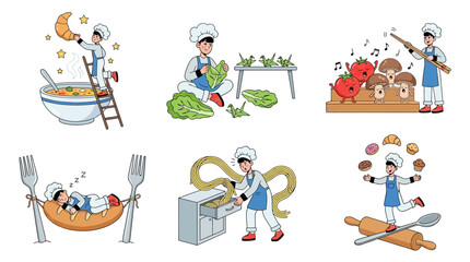 Obraz premium Whimsical Chef Illustrations Set - Creative and Surreal Food Concepts Collection