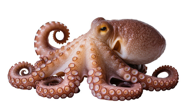 Brown octopus with visible suckers and curled tentacles