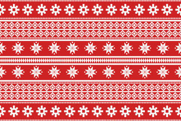 Red and White Nordic Christmas Pattern with Snowflakes - Traditional Fair Isle Winter Design  © Helmy