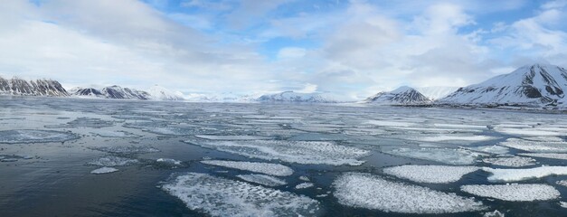 Panoramic View of Arctic Sea Ice in Svalbard Fjord, Norway © Sjoerd