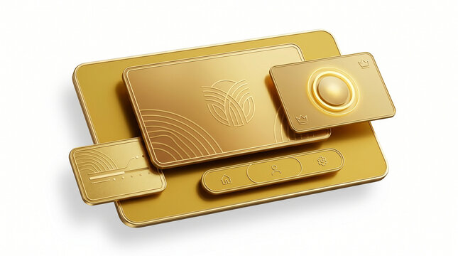 Golden credit card, gold payment card, shiny metallic card, 3D illustration