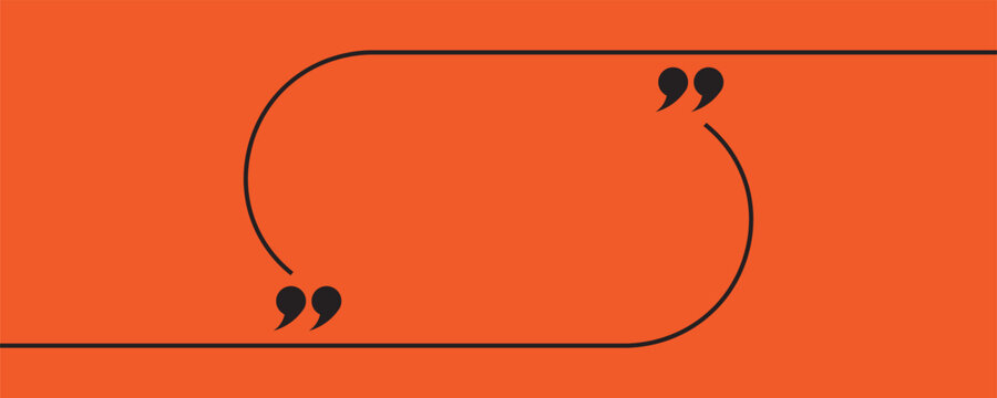 Minimalist quote box template with black continuous line and commas on orange background