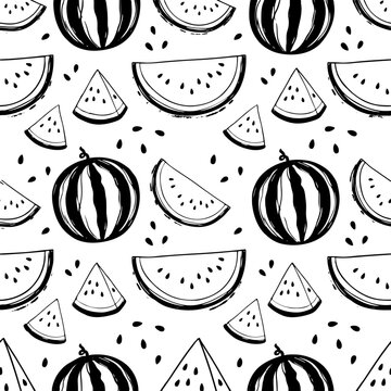 Hand Drawn Watermelon Seamless Summer Pattern