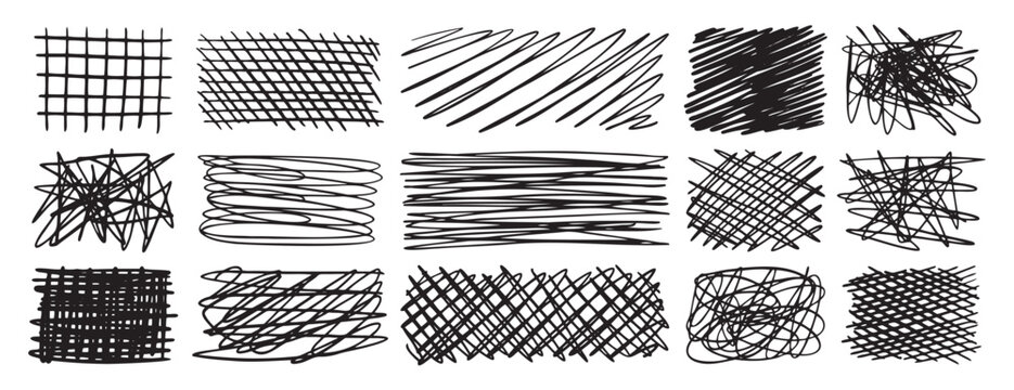 Hatch scribble element, hatching textured cross lines doodles. Pencil elements, sketch line texture, hand drawn scrawl rectangle collection