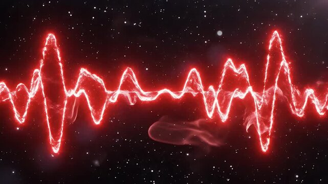 A vibrant red nebula swirls in the darkness of space, dotted with distant stars.