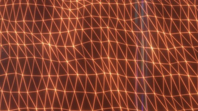 Glowing orange polygon mesh with connected lines and nodes