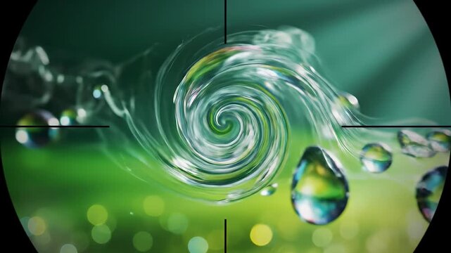 Abstract shimmering green background with bokeh and light rays.