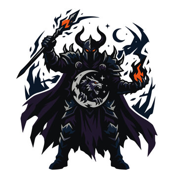 Dark Fantasy Horned Warrior Wolf Crest Vector Mascot Design