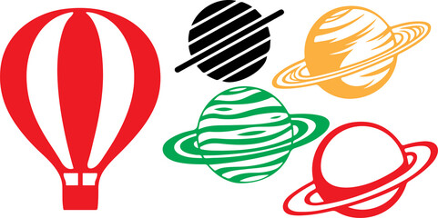 Hot air balloon and various saturn style planets collection with universe © Saidar