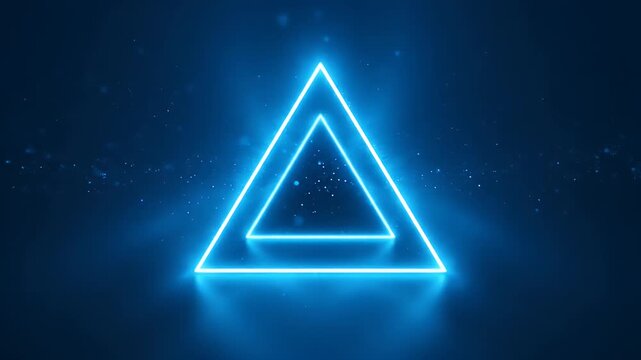 A futuristic tunnel of glowing neon blue triangles recedes into darkness.