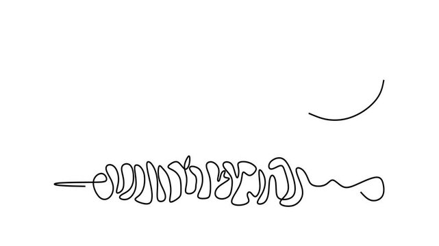 Animated self drawing of continuous line draw of  Minimalist Meat Cuts Steak, Chop, and Skewer. Full length one line animation. 4K
