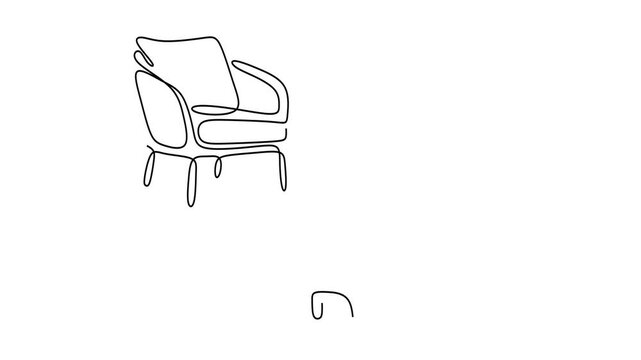 Animated self drawing of continuous line draw of  Furniture Set Chair, Armchair, and Ottoman.  Full length one line animation. 4K