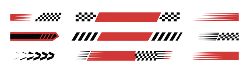 Obraz premium Racing Stripe Graphics Featuring Checkered Flags, Finish Line Elements, and Competitive Motorsport Icons