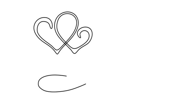 Animated self drawing of continuous line draw of  Romantic Symbols Continuous Line Art with Hearts and Infinity.  Full length one line animation. 4K