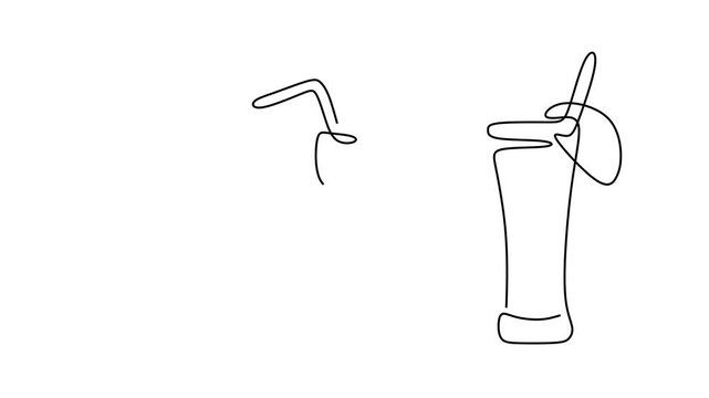 Animated self drawing of continuous line draw of   Cocktail Glass. Full length one line animation. 4K