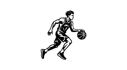 Obraz premium Basketball Player Dribbling Ball Silhouette.