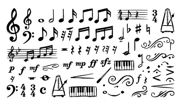 Hand drawn music notes and symbols