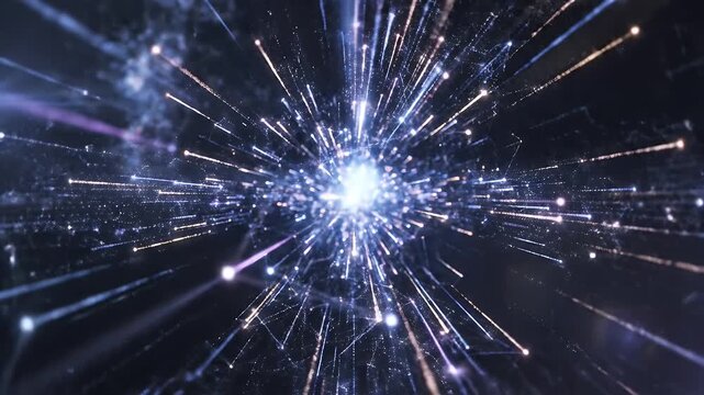 Abstract luminous geometric network radiating energy in darkness.