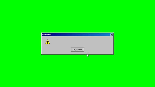 Retro Warning Popup Window Animation on Green Screen