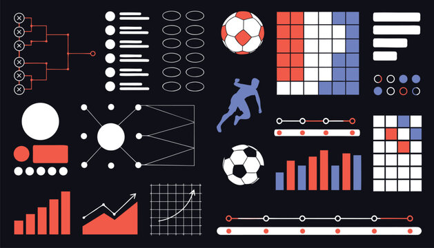 Sports analytics and data visualization with soccer and football icons
