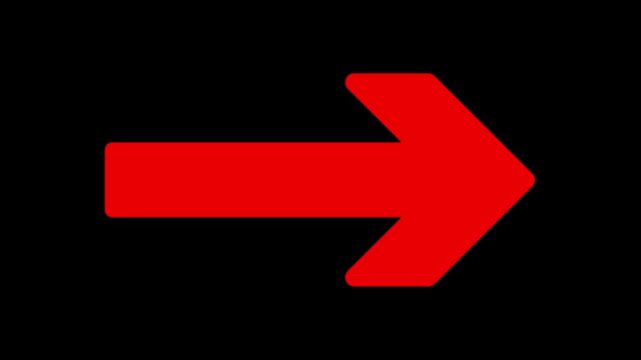 Minimalist red arrow pointing rightwards animation isolated on white background for video transition navigation next page and motion graphics.