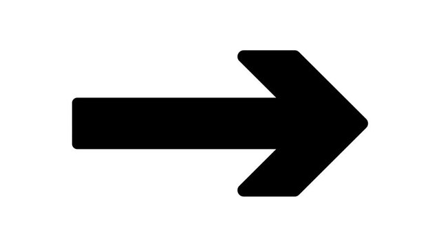 Minimalist black arrow pointing rightwards animation isolated on white background for video transition navigation next page and motion graphics.