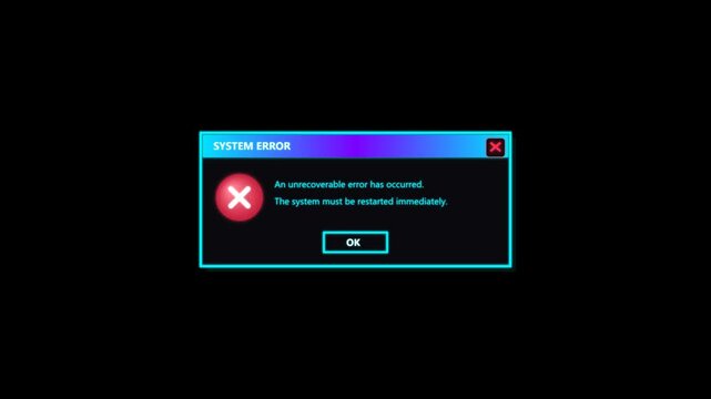 System Error Warning Popup Animation on Dark Background