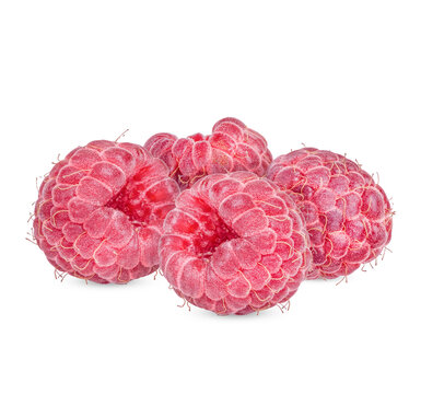 Fresh raspberry with leaves isolated on white background