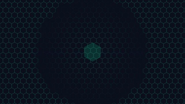 Abstract hexagonal grid motion animation background, with pulsing geometric center