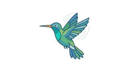 Fototapeta premium A vibrant green hummingbird in flight with wings blurred.