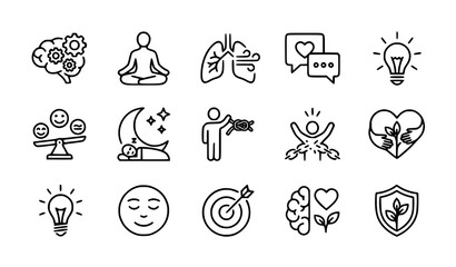 Fototapeta premium Mental wellness icon set mindfulness therapy and emotional health concepts
