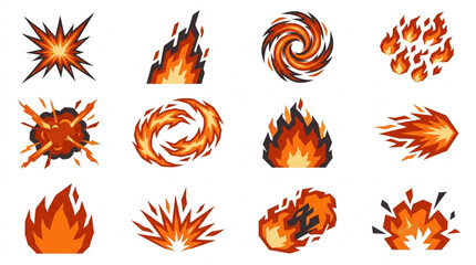 Collection of Fire and Explosion Icons and Graphics. © La