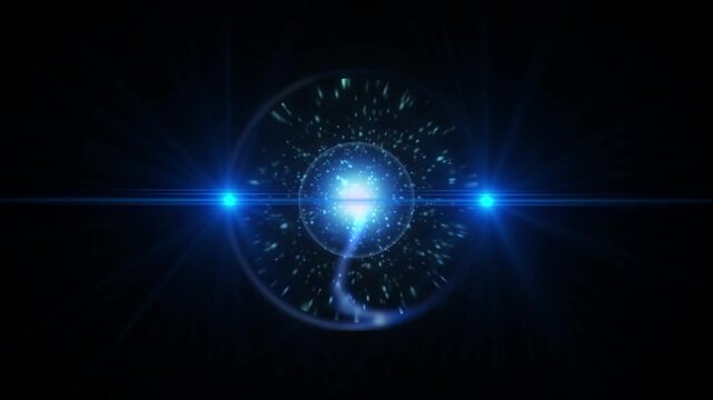 Energy blue beam shockwave animation on black background, 2D cartoon FX explosion shockwave effect, round shaped technology style shockwave effects animation 4K