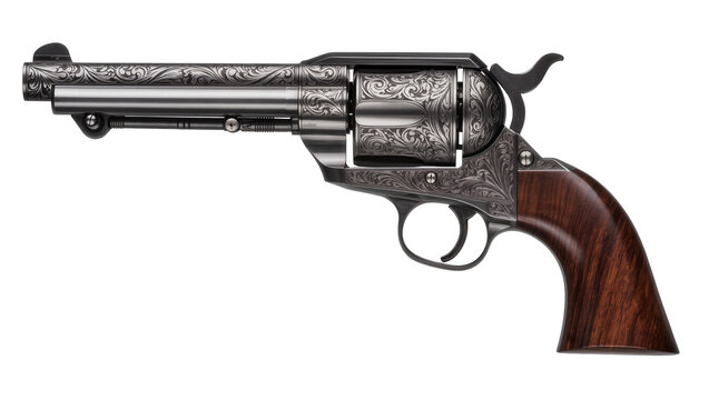 Engraved Western Revolver with Wood Grip