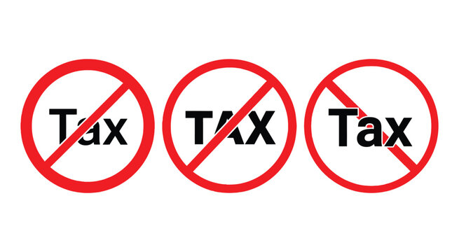 Tax prohibition icons with red circles and diagonal slashes on white
