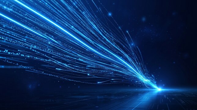 Abstract digital technology background with glowing blue light data streams
