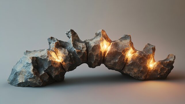 foremost. A sculptural representation of a human spine made of cracked stone with five points of intense pressure glowing warmly. wellbeing guides.