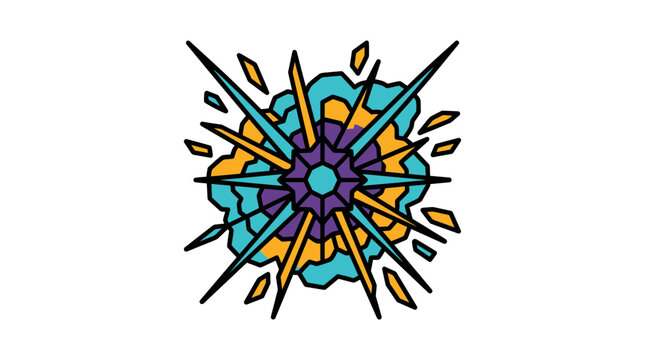 Colorful abstract starburst explosion graphic design element.