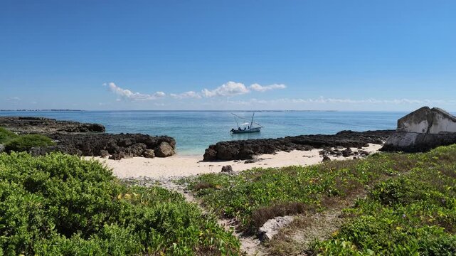 Dhow on a beach, Island of Mozambique, Goa island, Mozambique